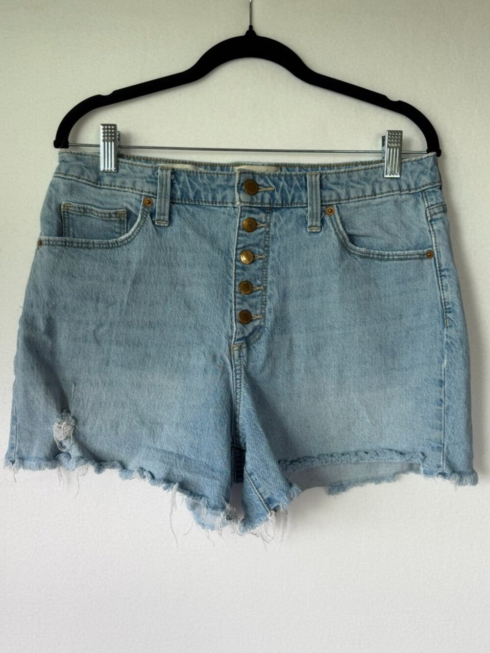 Universal Thread Jean Shorts 10/30R Button Fly Light Wash Frayed Hem Vintage Mid